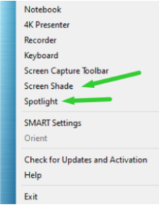 The "Spotlight and "Screen Shade" features available via SMART.