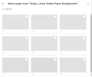 The various lined pages students can choose from.