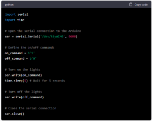 Screenshot of python code example created by ChatGPT.