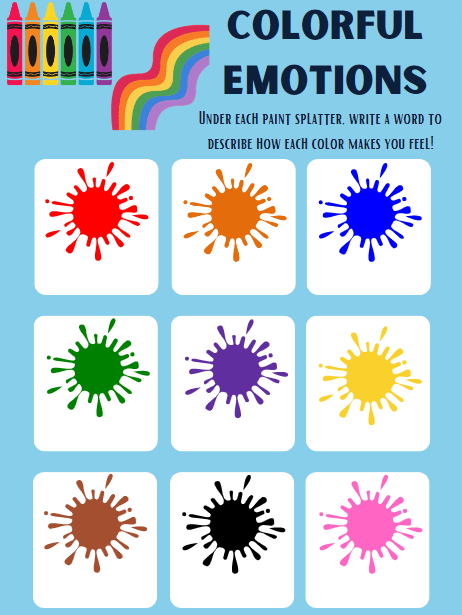 Worksheet for students to match colors to emotions.