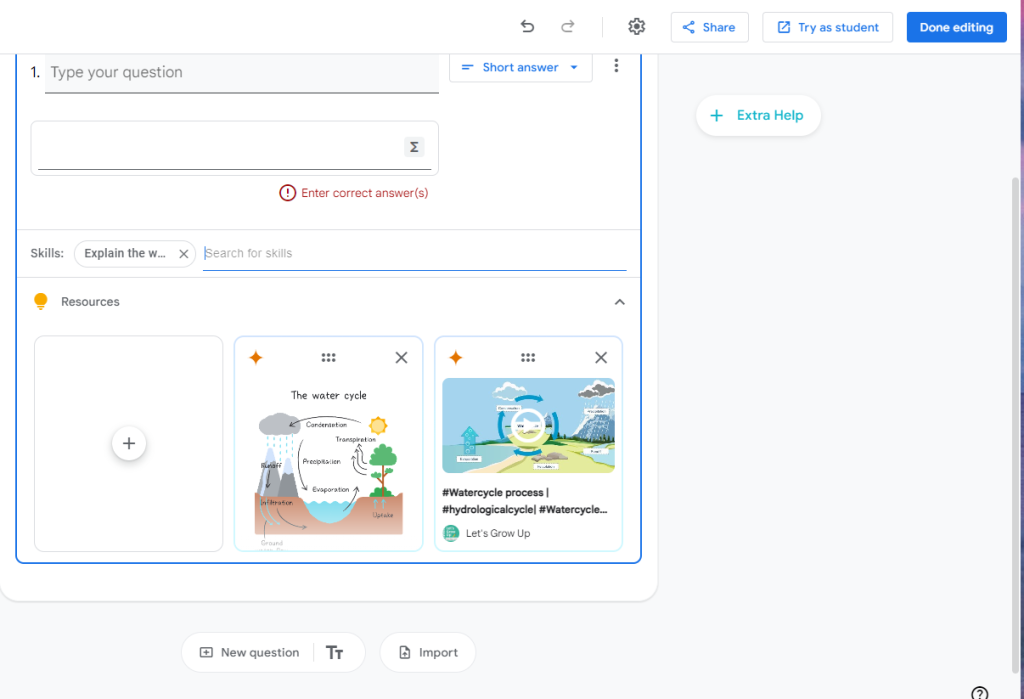 Creating questions in Google Classroom practice sets