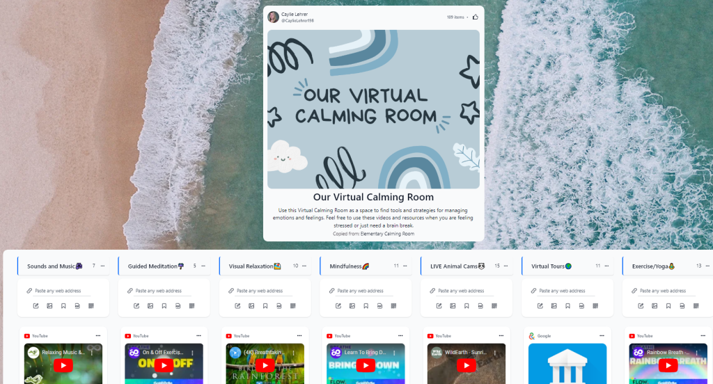 Example of a Wakelet virtual calming room.