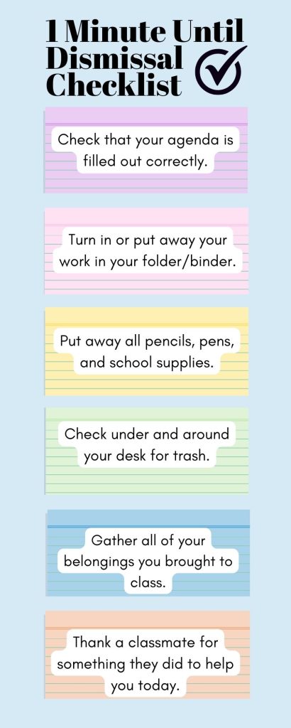 Example of a dismissal/pack up checklist for students