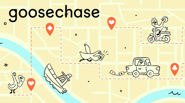 Goosechase logo with map of different destinations.