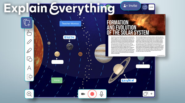 Example of an Explain Everything page on the solar system