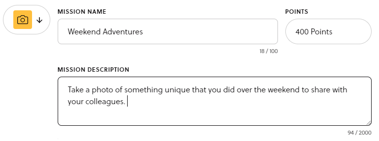 Section to fill out the Mission Name, Mission Description, and point value for Goosechase mission.