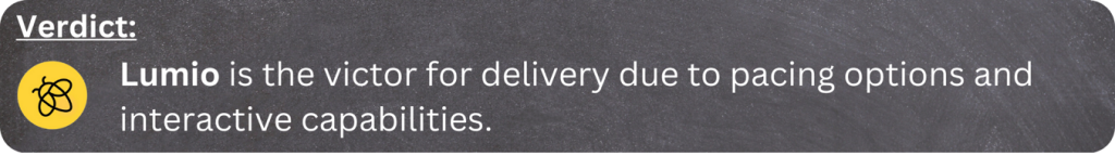 Verdict: Lumio is the victor for delivery due to pacing options and interactive capabilities.