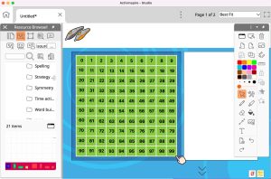 One of ActivInspire's math tools - a multiplication board