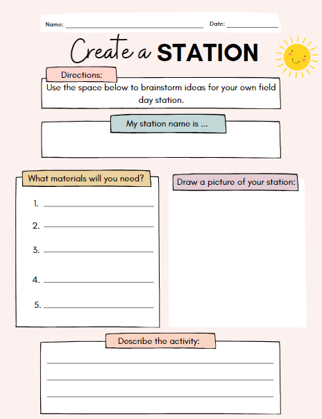 Example of a station creation form for students to fill out