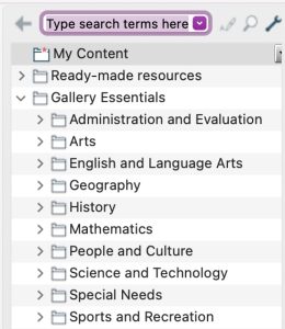 SMART Notebook's Gallery Tab with available resources