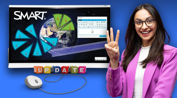 Woman emphasizing three reasons to update to SMART Notebook with SMART Board