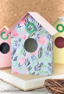 Colorful DIY spring themed Paper Birdhouse made with Cricut