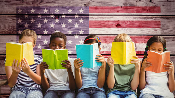 Kids reading social studies books and enriching in civics education.
