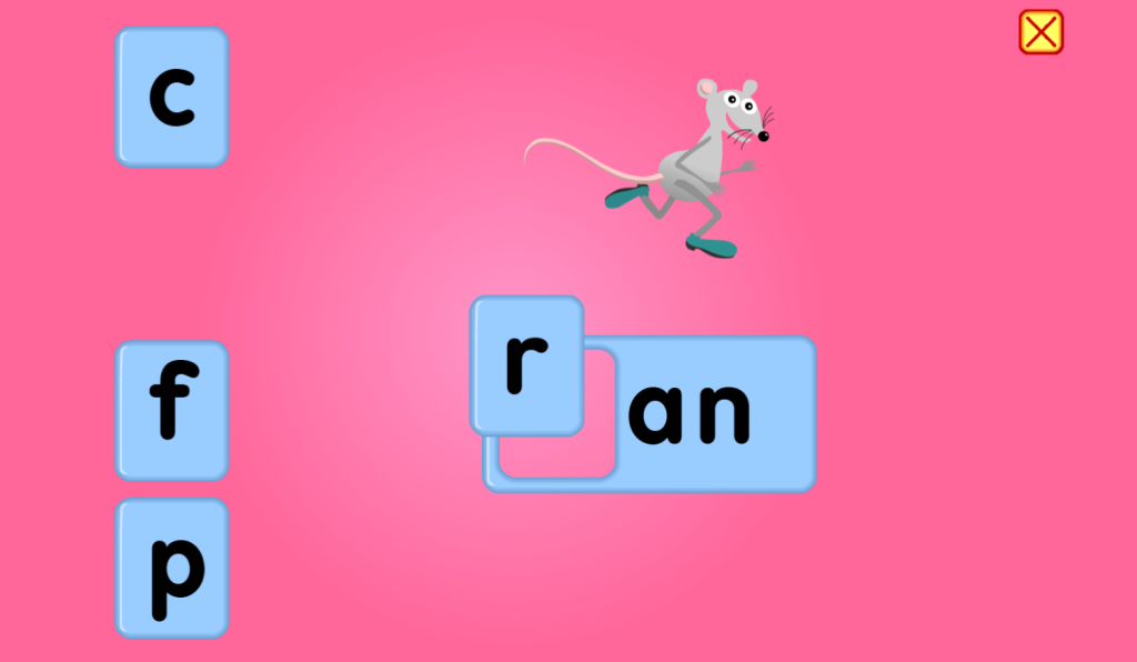 Pink background with mouse jumping on letters.