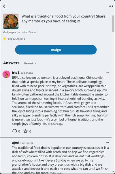 An example of a discussion on PenPal Schools.
