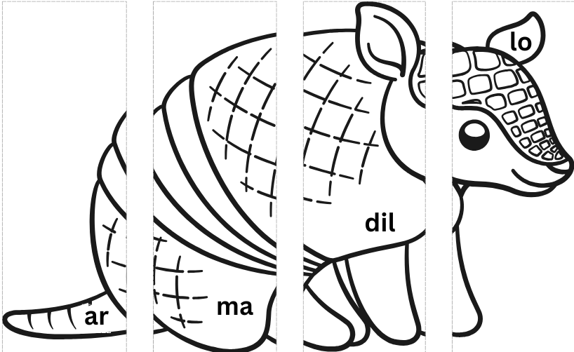 A syllable puzzle using an armadillo as an example.