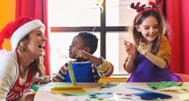 Students engaging with holiday-themed activities created by AI